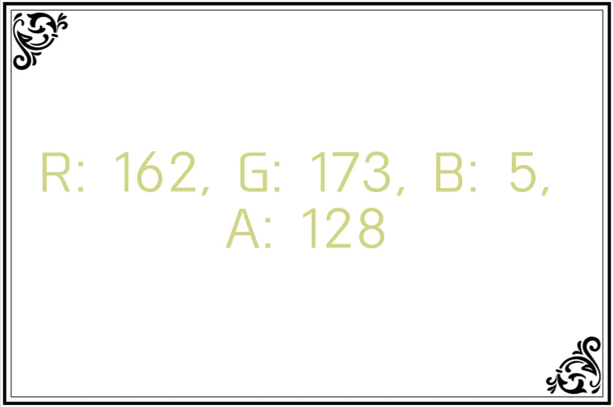 R: 162, G: 173, B: 5, A: 128の色
